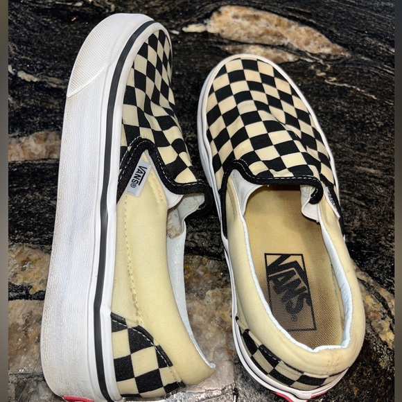 Vans Men 4, Women 5.5  Checkered SHOES Black white Slip-On sneakers retro canvas - Picture 10 of 12